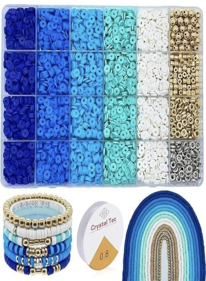 Nuvex Blue Clay Beads Bracelet Making Kit | Heishi Polymer Beads with Gold & Silver Spacers, Charms & Elastic Cord | DIY Jewelry Kit for Girls, Teens & Adults | Creative Crafts, Necklaces & Gifts - Image 1
